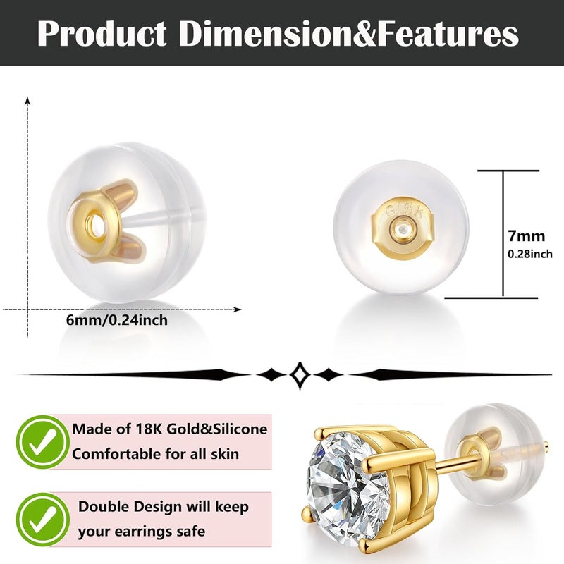 Formulen Silicone Earring Backs,18K Gold Plated Silicone Earring Backs for Studs/Ear Wires Fish Hooks, Hypoallergenice Soft Clear Earring Backings White+Gold 12 PCS - Image 4